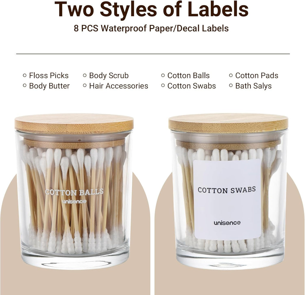 Skiennix Glass Qtip Holder Set - 2 Pack Bathroom Organizer with Lid for Cotton Swabs & Makeup Storage