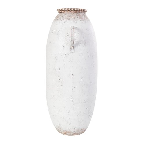 Deco 79 Metal Decorative Vase Antique Style Centerpiece Vase with Terracotta Accents and Handles, Flower Vase for Home Decoration 16" x 12" x 28", White