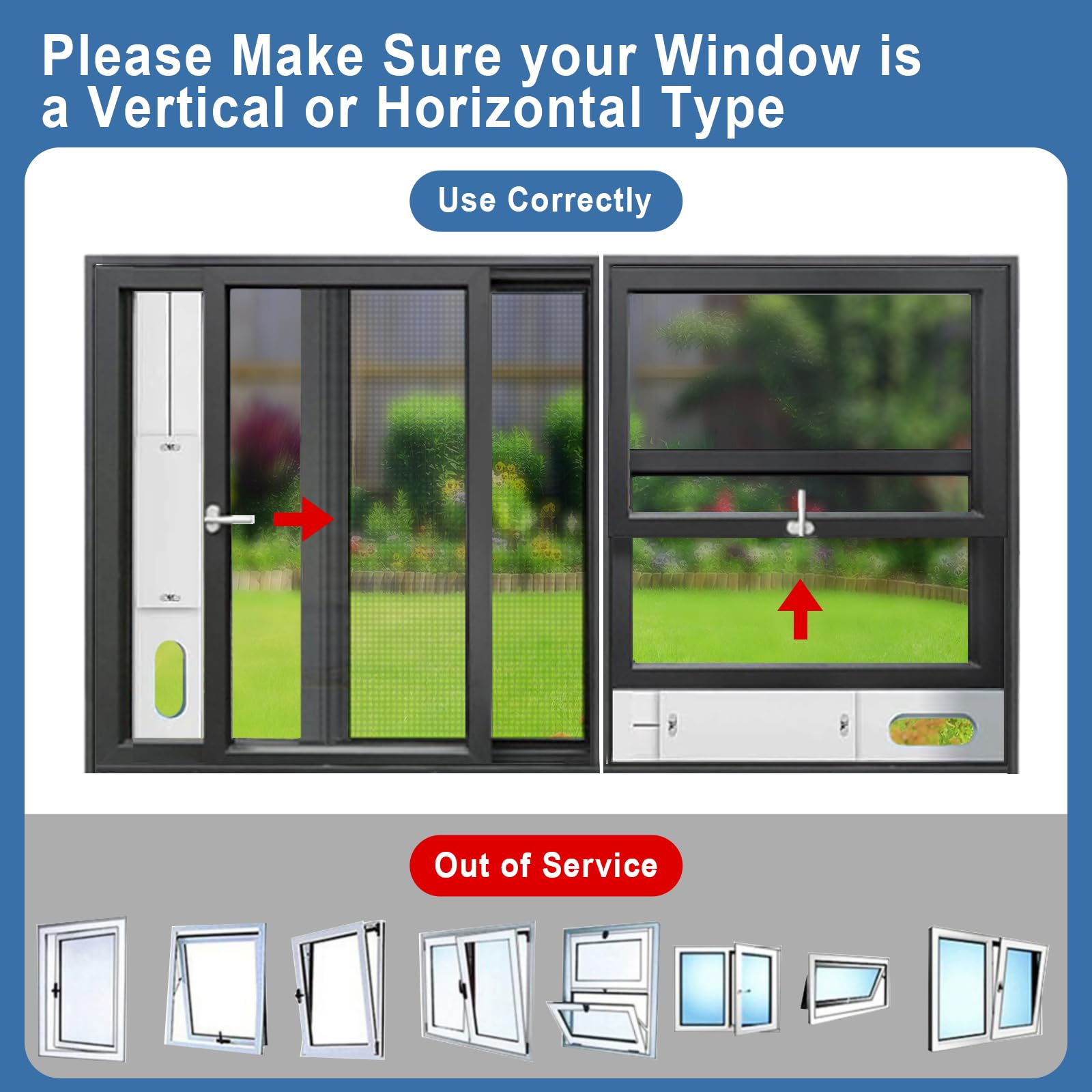 Aukney Portable AC Window Vent Kit, Adjustable Vertical/Horizontal Sliding Window Kit Plate for AC Unit, Seamless Portable AC Window Seal with 5.9 Inch Diameter, 59 Inch Length Exhaust Hose