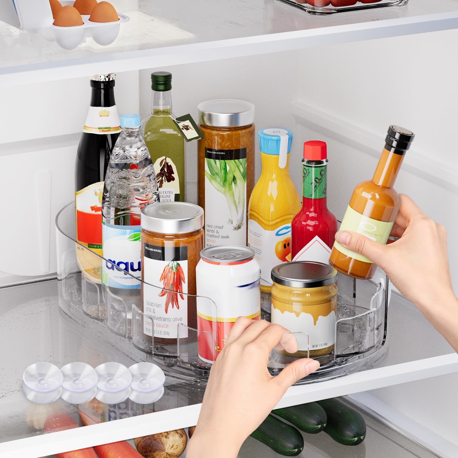 Onadak Lazy Susan Turntable Organiser for Fridge, 360°Rotating Spice Racks for Kitchen Cabinet, Fridge and Pantry Organizer, 33 X 7.5cmClear PET Revolving Condiment Holder﻿