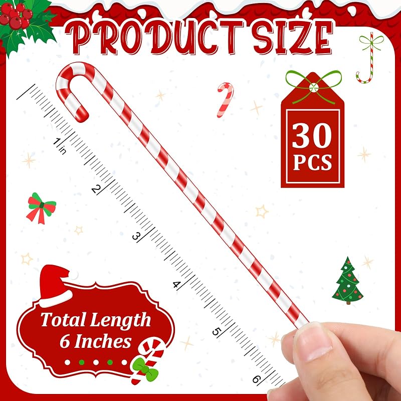 Candy Cane Christmas Drink Stirrers, 30 Pcs – Red/White Swizzle Sticks
