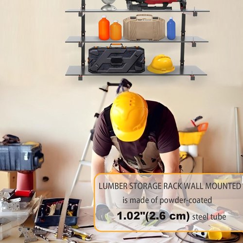 Lumber Rack | Heavy-Duty Wall Mount Wood Storage Racks - 9-Level Garage Shelving, 1080 Lbs Capacity, 6 Pack
