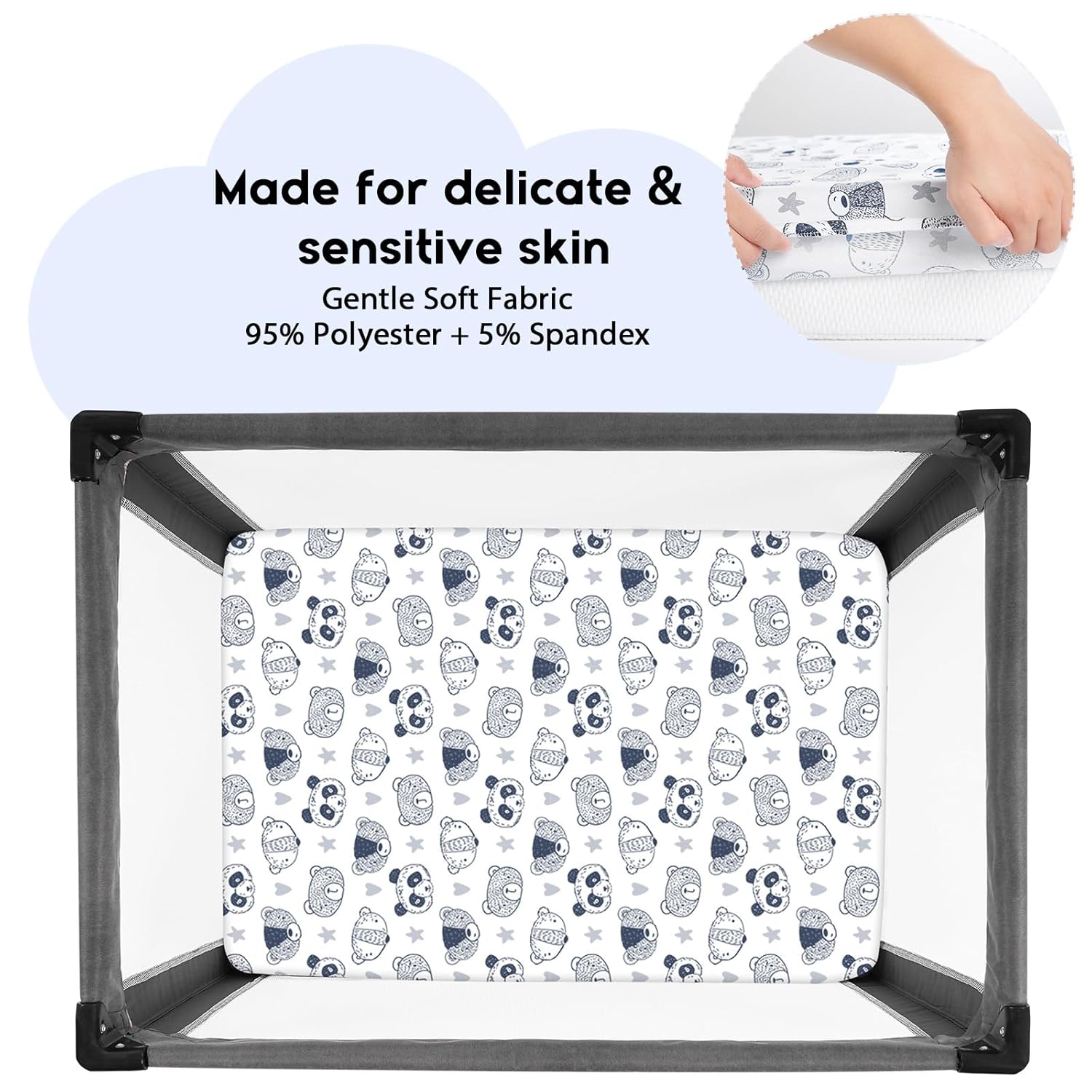 Yoofoss Fitted Pack and Play Sheets - Soft, Breathable Mini Crib Sheets 2-Pack (Panda Design)