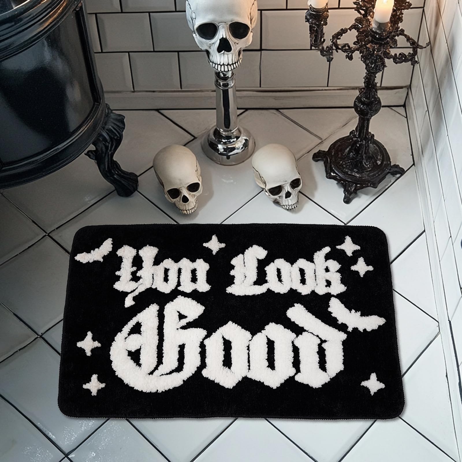QIONG MENG Halloween Rug Your Look Good Gothic Bathroom Rug Halloween Bath Mat Spooky Bathroom Mat Floor Doormats Rugs 17 x 27 Inch for Tub Home Living Room
