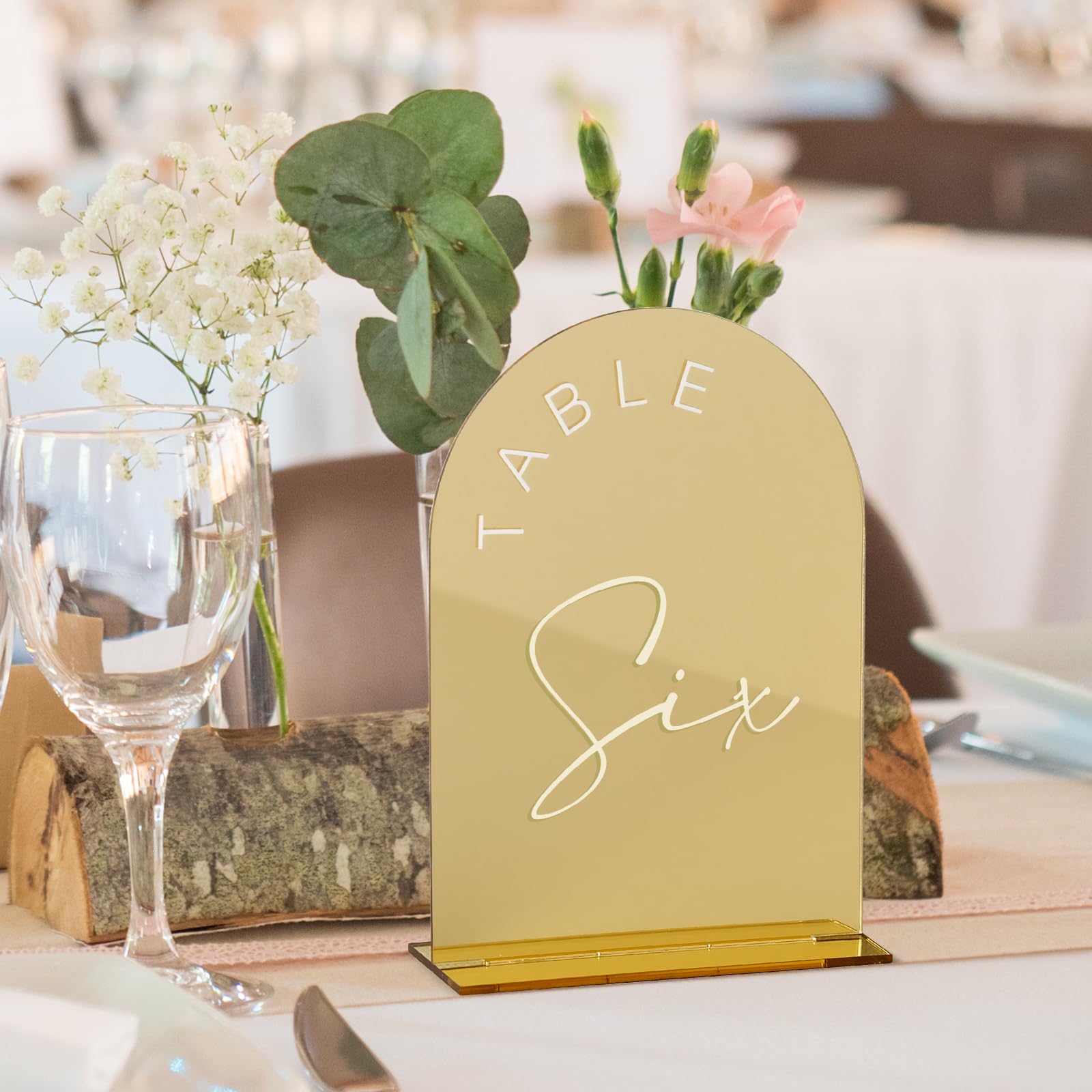 Gold Mirror Arch Wedding Table Numbers 1-20 with Stands, 5x7 Inch Acrylic Arch Sign with Holder, Gold Arch Acrylic Table Numbers for Wedding Reception(1-20, 5"x7")