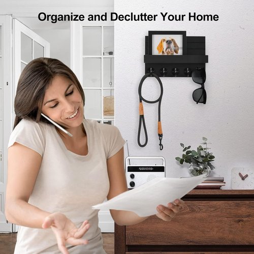 Lwenki Key Holder - Decorative Wall-Mounted Key and Mail Organizer with Shelf | Paulownia Wood (9.8”W x 6.7”H x 4.2”D)