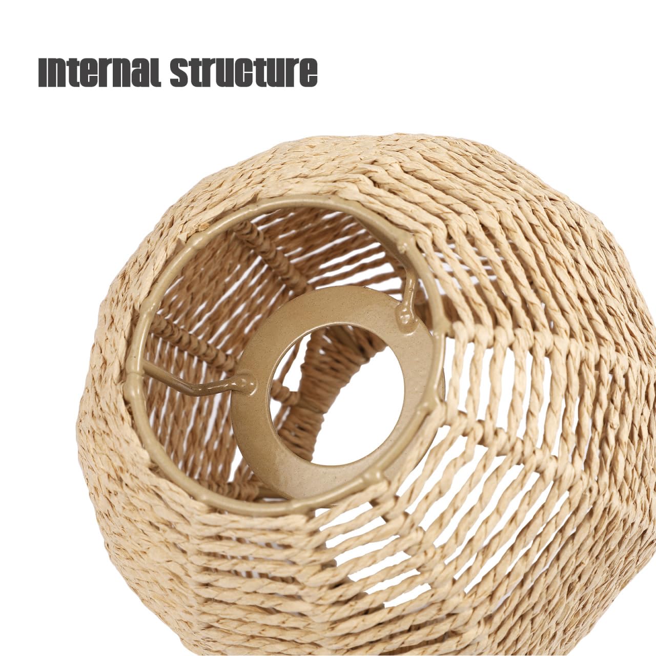 Cabilock Woven Lamp Shade with Metal Frame, Boho Round Small Lampshade Replacement, Woven Light Shade for Pendant Chandelier Wall Sconces Ceiling Fan Light Covers, 5.5x5.9 Inch, Khaki