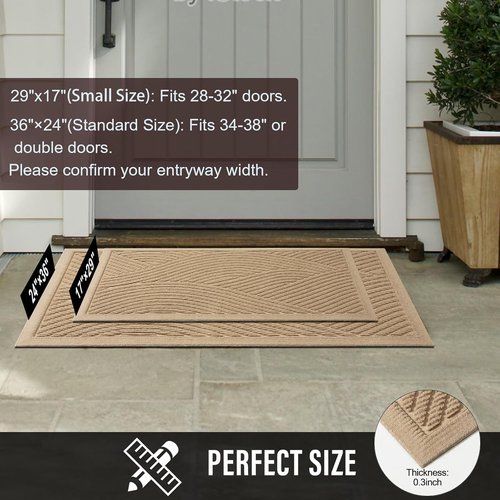 HIYARD Sturdy Front Door Mat - Absorbent, Non-Slip, Stain Resistant | 36x24 Beige Indoor/Outdoor Mat
