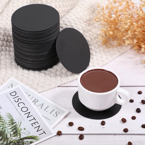 TaoBary 600 Pcs Disposable Paper Coasters Bulk 1MM, 4 Inch Round Cardboard Coasters Blank for Bar Drinks DIY Crafts Arts Wedding (Black)