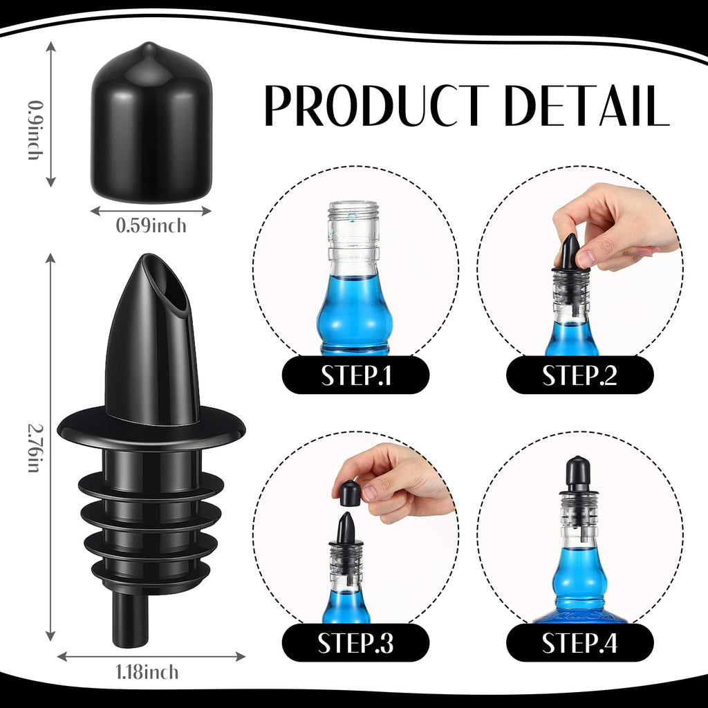 12 Pcs Bottle Pourers Syrup Pour Spouts Including Snow Cone Syrup Alcohol Liquor Bottle Pourers and Rubber Dust Cap Covers Dispenser Accessories