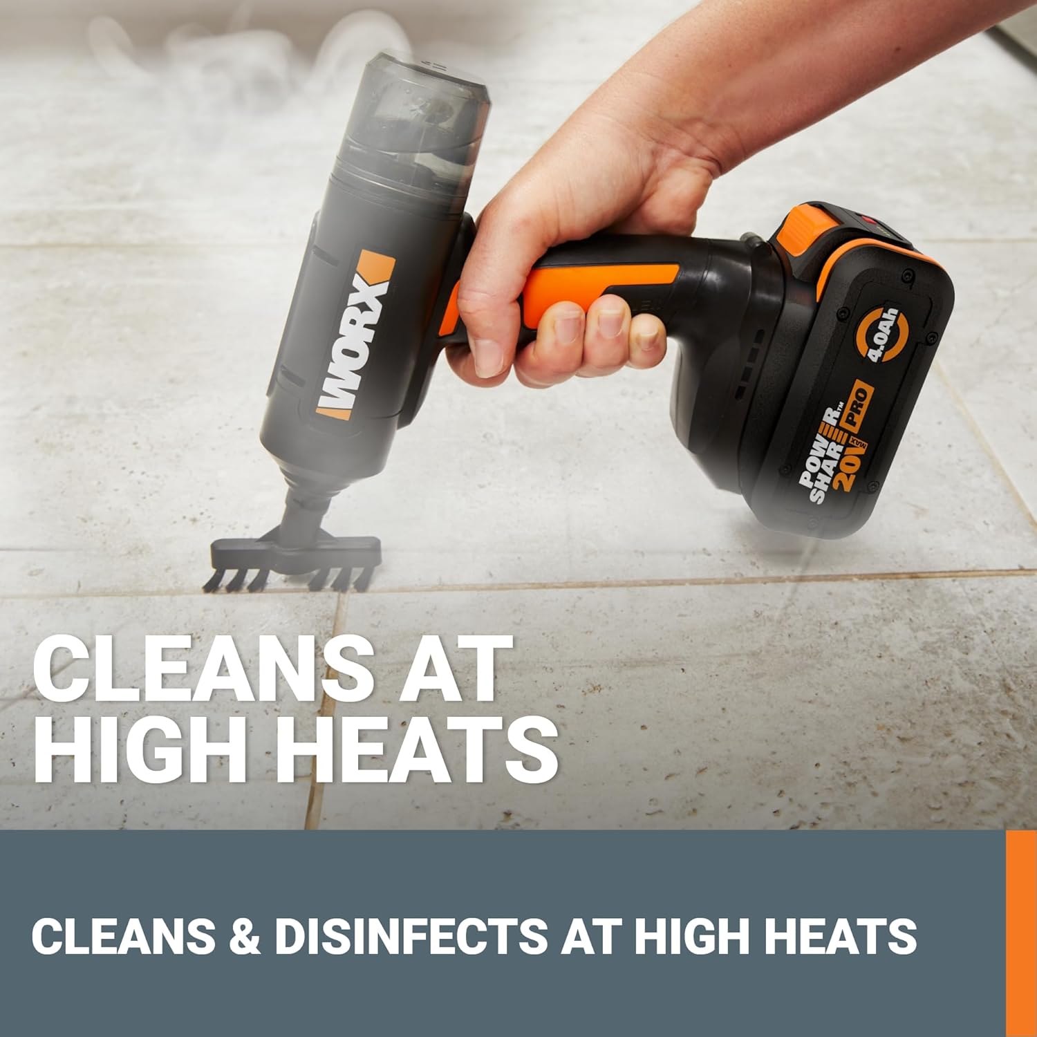 Worx 20V SteamStorm Cordless Handheld Steam Cleaner - 220°F Quick Preheat, Lightweight & Portable | Includes Battery & Charger