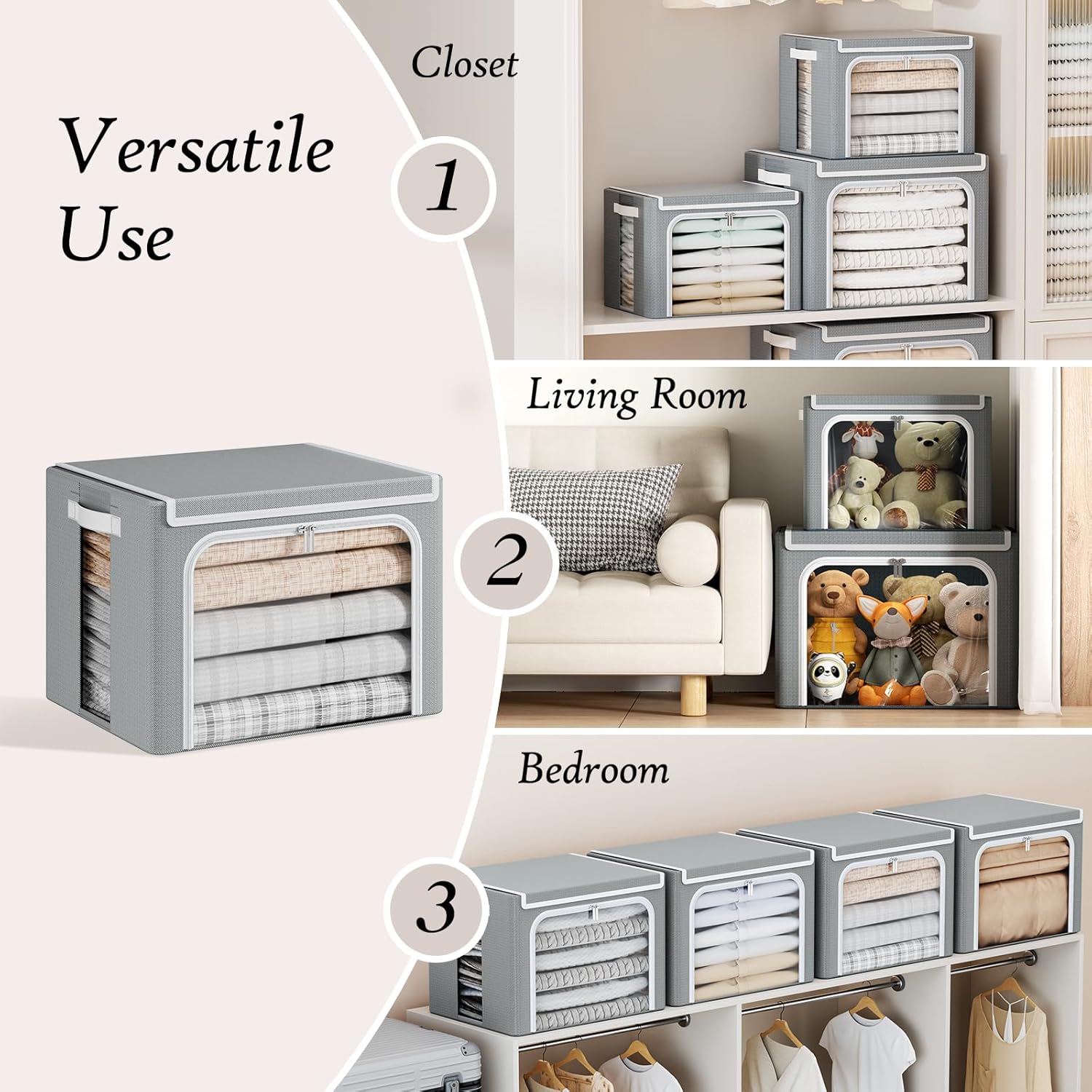 Yecaye Clothes Storage Bins - 40L Foldable Organizer with Metal Frame & Clear Window | Stackable Zippered Bags