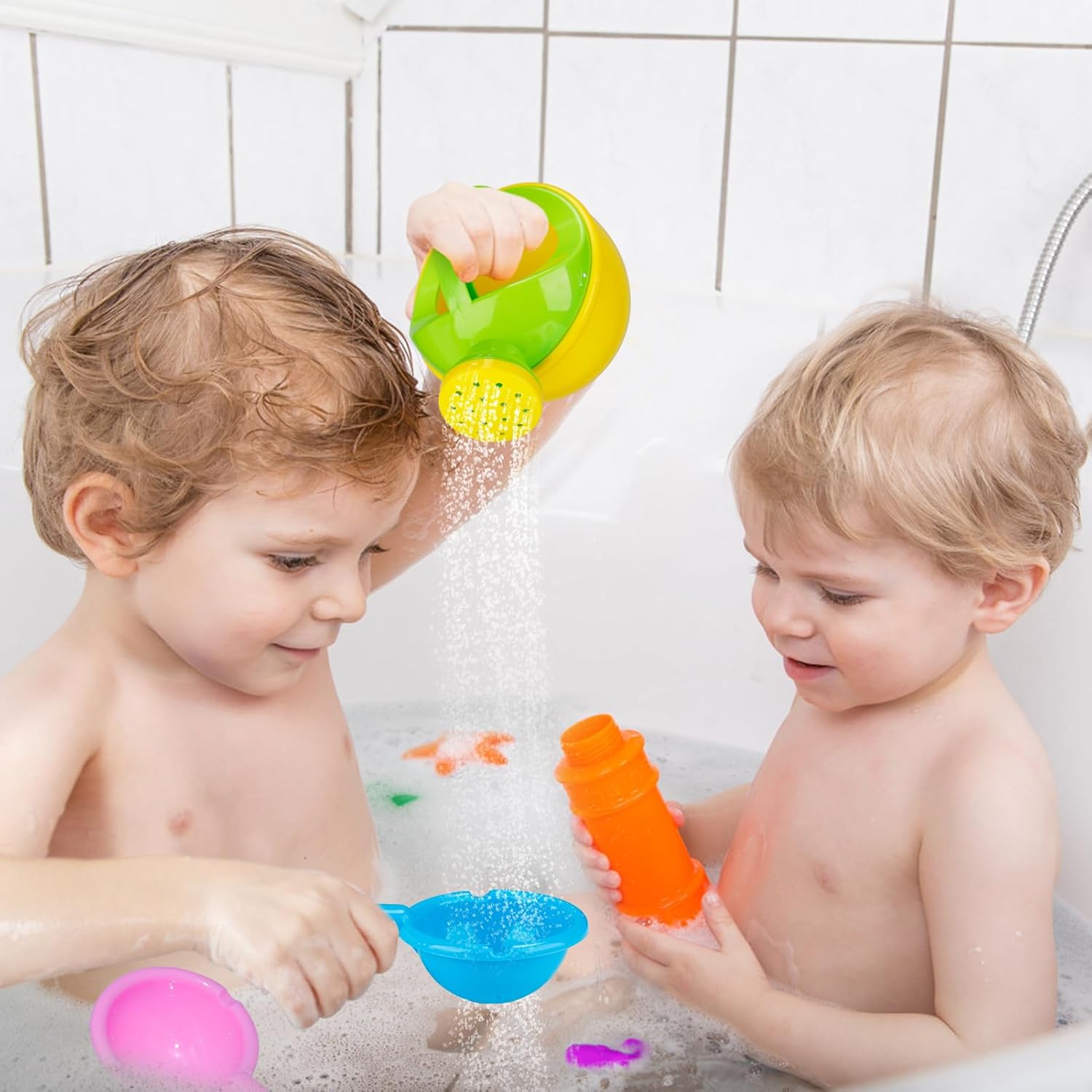 Skiennix Bath Toys for Toddlers 1-3 Years - Easy to Clean Mold-Free Water Toys | 3 Pack (Yellow)