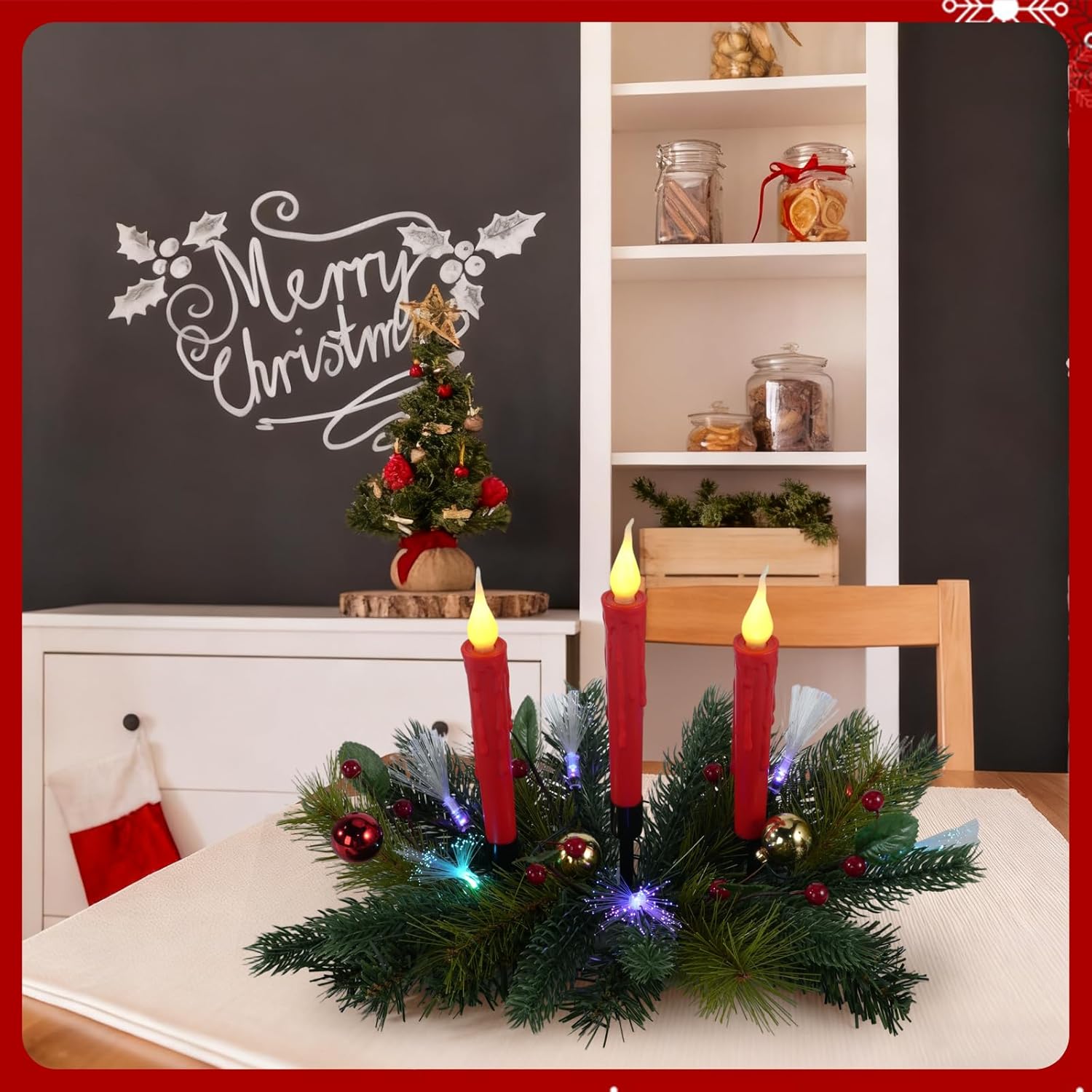 Aokudoni Christmas Table Centerpieces - Artificial Pine Branches, Berries & Candles for Indoor Decor
