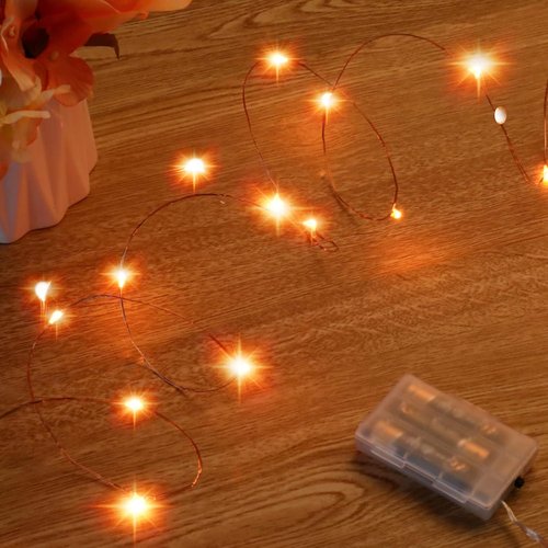 Ariceleo Mini Halloween Fairy Lights - 2 Pack Copper Wire LED String Lights | 16ft Orange for Bedroom & Party Decor