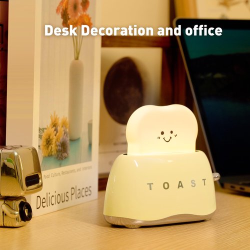 YUN FROG Cute Cartoon Toaster Night Light Table Lamp Desktop Lighting Ornaments Nursery Kids Toys LED Nightlight Gifts Bedroom Decor Yellow