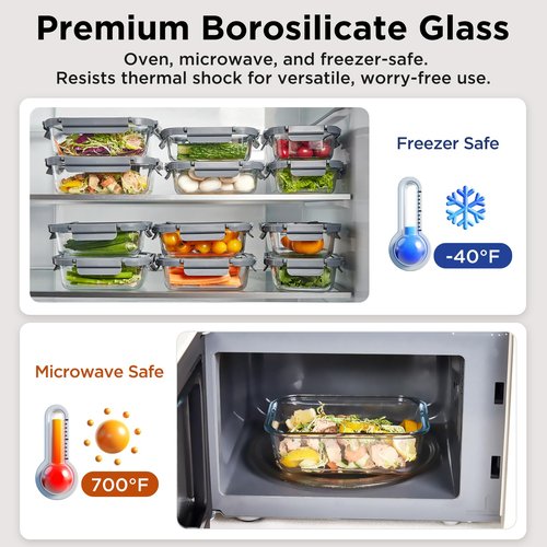 Spreccio Glass Food Storage Containers with Lids,10 pack [36oz*5+13.5oz*5], Glass Meal Prep Container with Airtight Lids, Microwave Safe Food Container Set, BPA Free, LeakProof, Ideal for Lunch