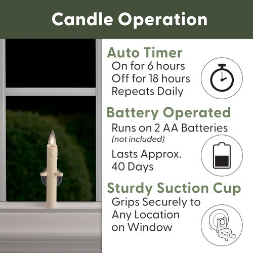 612 Vermont Vintage LED Window Candles - Battery Operated with Timer | Bright Warm White Glow (Pack of 4)