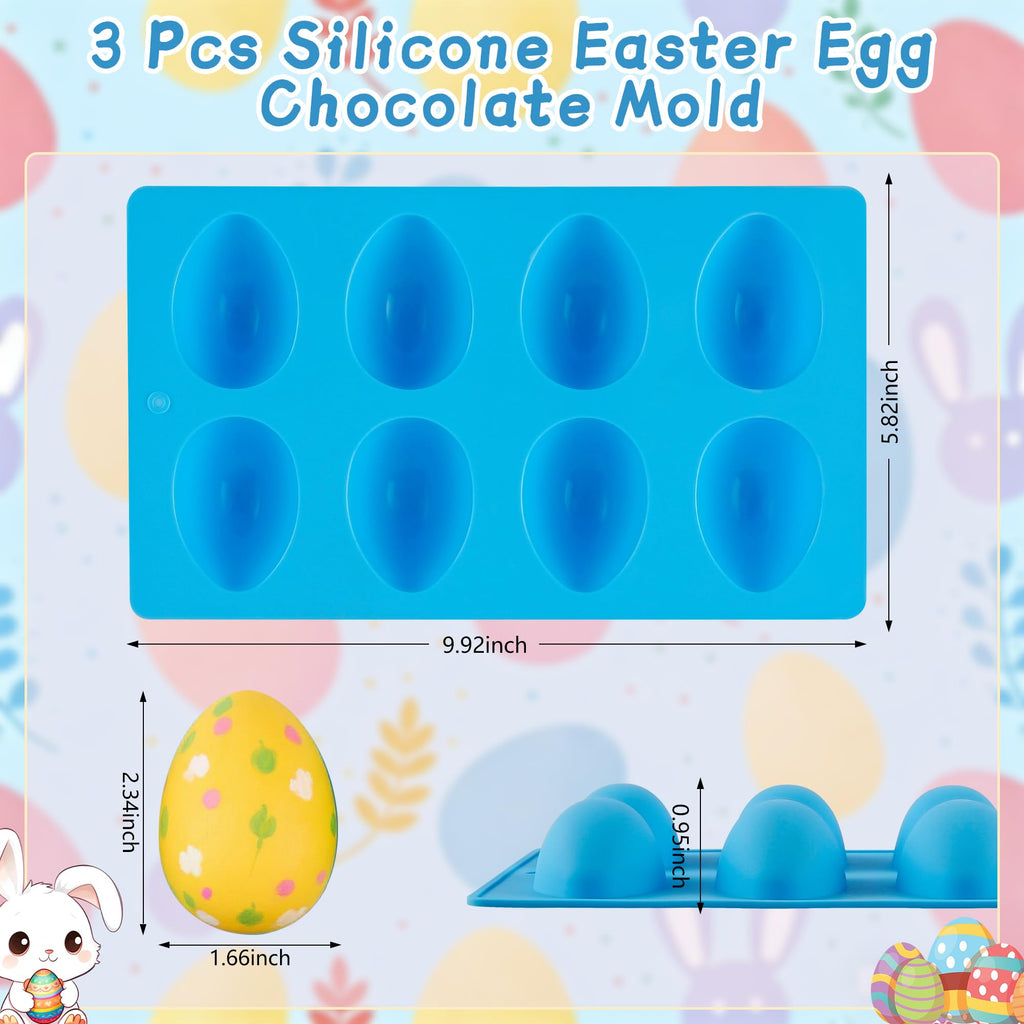 Sidosir 3PCS Easter Egg Shaped Chocolate Silicone Molds, 8-Cavity Easter Breakable Silicone Eggshell Baking Molds for Candy Making, Non-stick Easter Egg Shaped Baking Mold for Cake Decoration, Pastry
