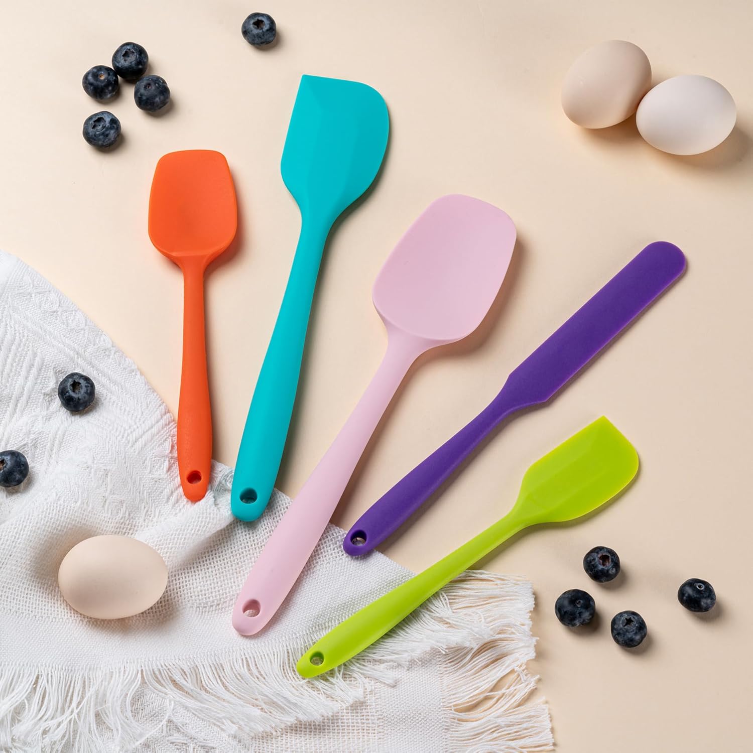 Skiennix Silicone Spatula Set - 5-Piece Food Grade Rubber Spatulas for High Heat Cooking | BPA-Free, Dishwasher Safe, Multicolor