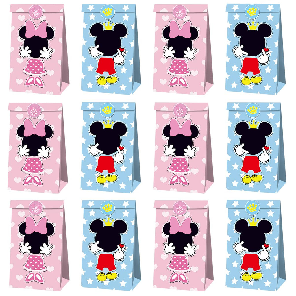 OU RUI 12Pcs Mouse Party Bags With Stickers Paper Supplies Favors Cookie Chocolate Candy Snack Bags Mouse Birthday Party Gift Bag