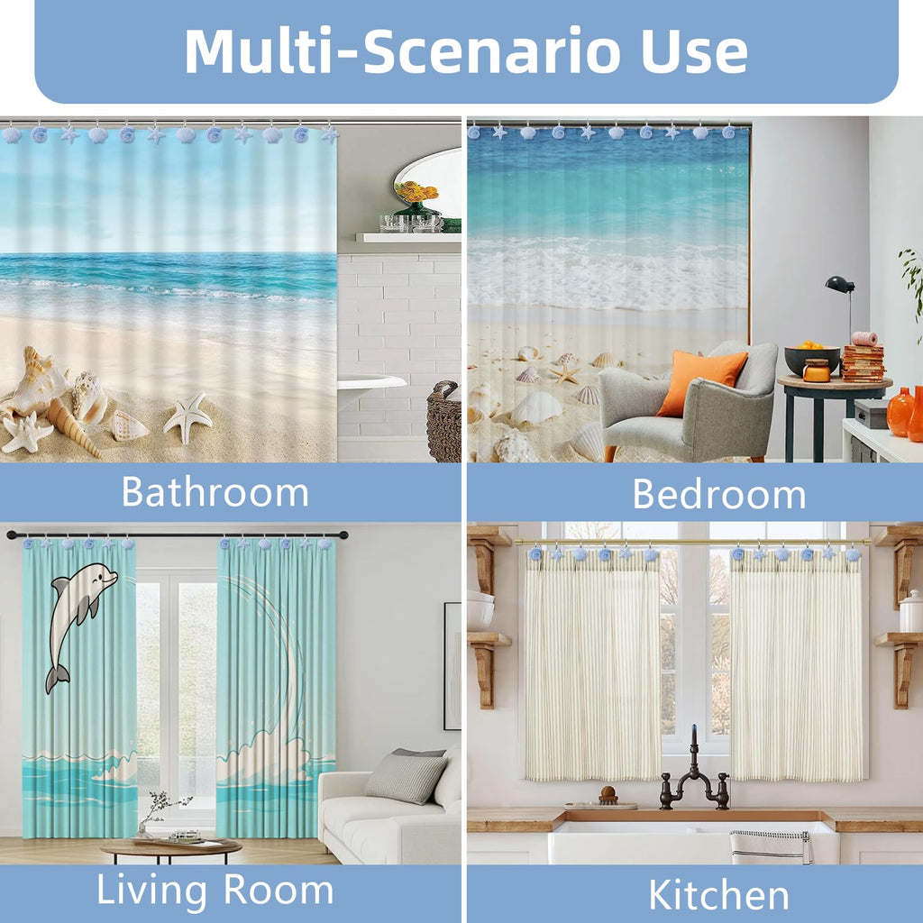 Seashell Decorative Shower Curtain Hooks, Fashion Shower Curtain Rings, Ocean Shower Curtain Hangers, 12PCS Shower Hooks for Shower Curtain, Bathroom, Bedroom, Living Room, Home Decor