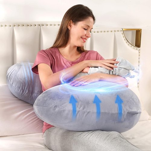 BATTOP Pregnancy Pillow - Maternity Body Pillow with Cooling Washable Cover | Support for Back, Hips, Legs, Belly (Dark Grey)