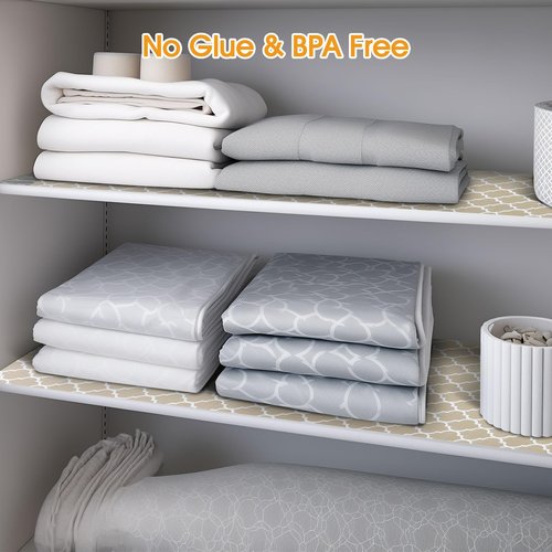 Shinlendid Shelf and Drawer Liner for Kitchen Cabinets Non-Adhesive, Strong Grip Non-Slip Thickened Cabinet Liners for Shelves, Waterproof Mats for Dresser Cupboard, Beige, 12 in x 20 Feet