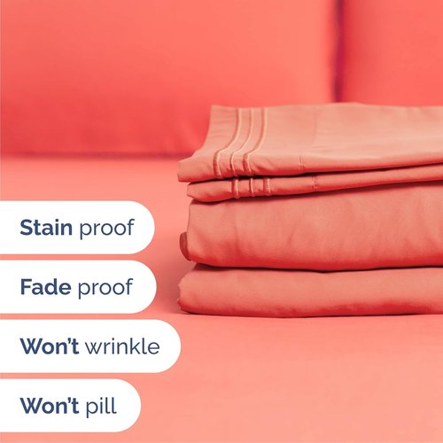 Cal King Size 4 Piece Sheet Set - Ultra-Soft Cooling Bed Sheets | Hotel Luxury Bedding in Coral