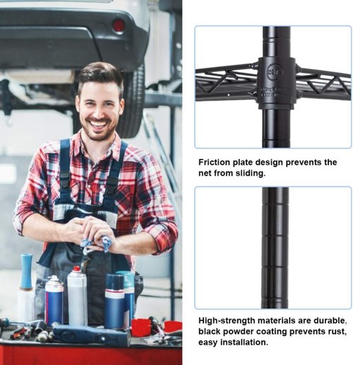 BestOffice | 6-Tier Heavy-Duty Wire Storage Shelves | 42x16x72 | Black | Adjustable Racks | Easy No-Tool Assembly
