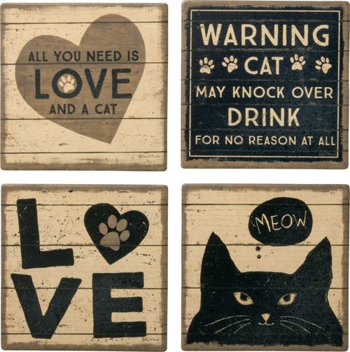 Primitives by Kathy Coaster Set All You Need is Love and A Cat Kitchen Accessories (39364)
