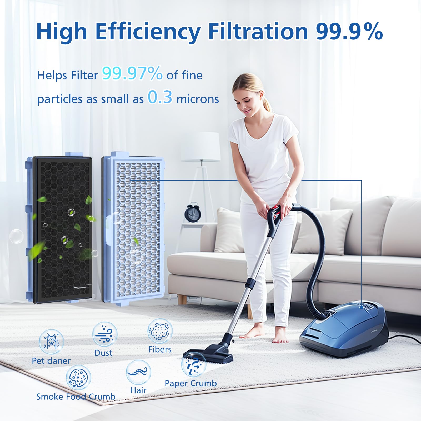 3 Pack SF-HA 50 Filters, Only Compatible with Miele Compact C1 & C2, Complete C2 & C3, S8340, S4, S5, S6, S8, S4000–S8999 and Guard L1/ M1/ S1 Vacuum Cleaners–NOT for Classic C1 or Complete C1