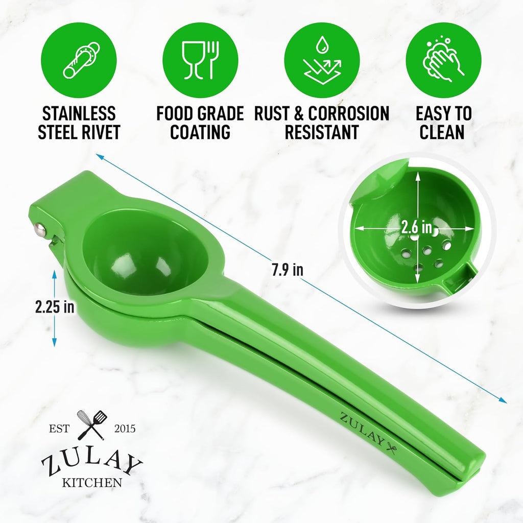 Zulay Metal Lime Squeezer - Heavy-Duty Citrus Juicer for Maximum Juice Extraction - Ergonomic Green Design