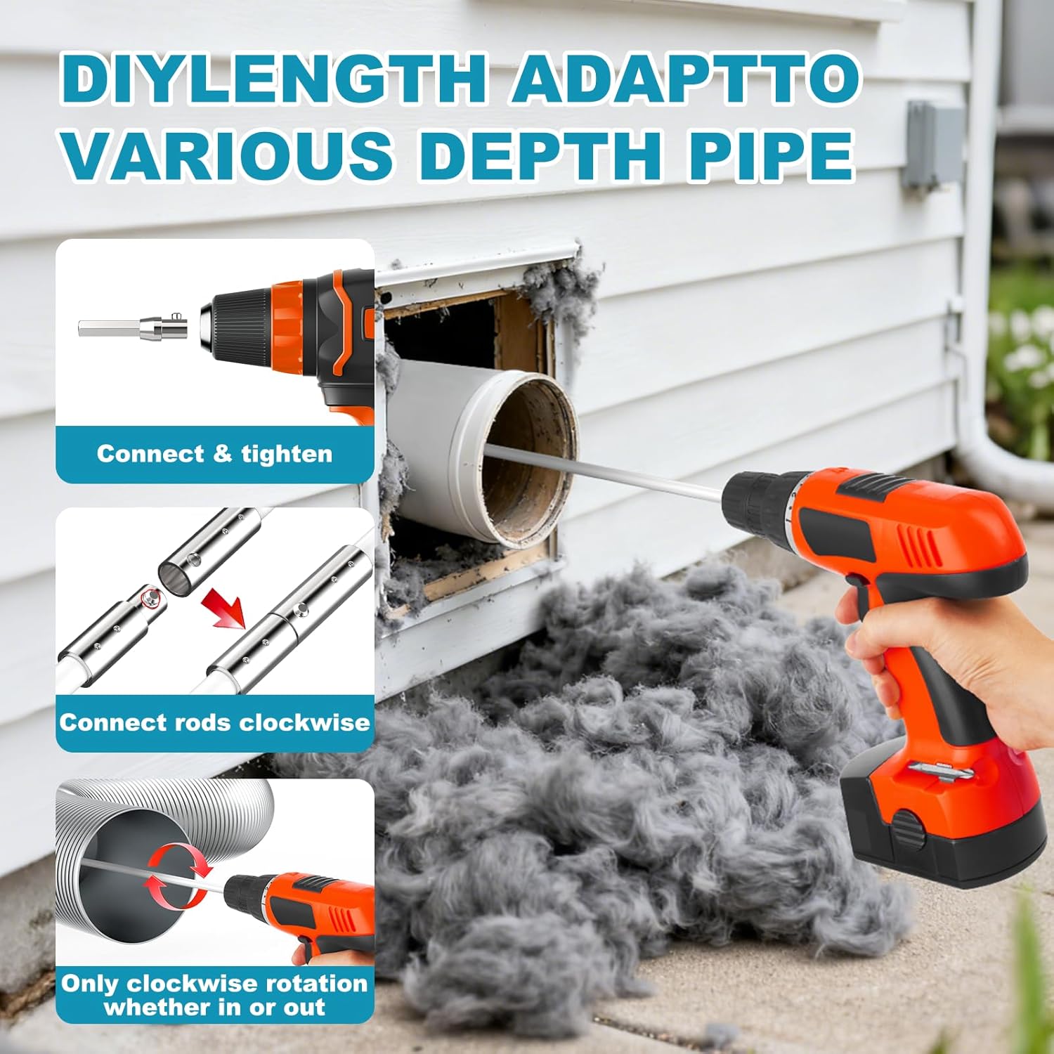 Sealegend Dryer Vent Cleaner Kit - 30 Feet Lint Remover with Upgraded Flexible Brush & Drill Attachment