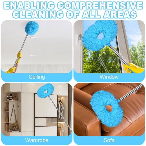 Eunice 13-49.7 Inches Ceiling Fan Duster with Extension Pole, Adjustable and Removable Cleaner Blade for High Ceiling, Fan Cleaner for Window Door Furniture (Blue)