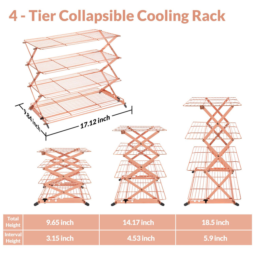 Geesta 2/3/4-Tier Collapsible Cooling Rack with Adjustable 3 Setting Design Stackable Cooling Roasting Cooking for Cookies Baking - Copper Cooking Utensils