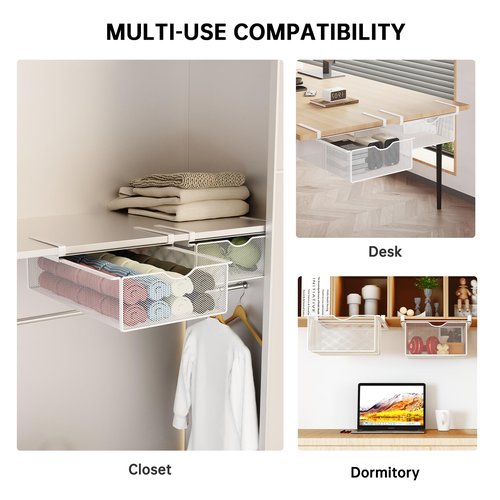 WOCHUANGSI 2 Pack Closet Pull-Out Baskets Bra Underwear and Sock Organizer for Drawer Women College Dorm Room Essentials (White)