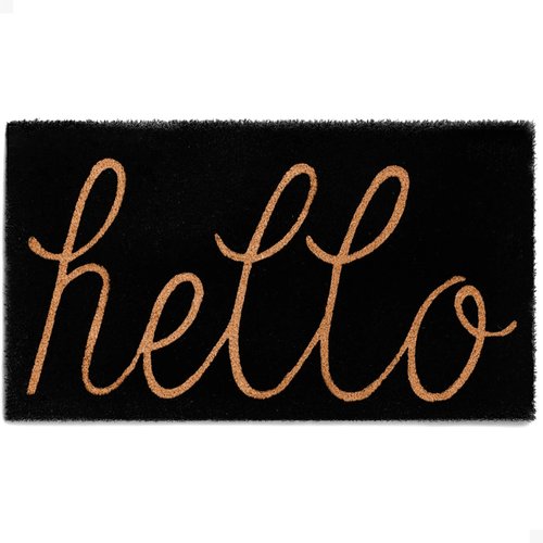 THEODORE MAGNUS Door Mat - Welcome Mat for Front Door with Non-Slip Backing - Durable Coir Doormat - Perfect for Outside Entrance and Entryway Matt - Outdoor/Indoor - Hello - Black - 17" x 30"
