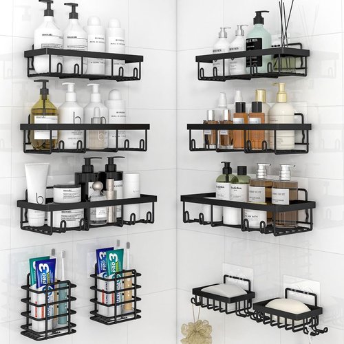 Liuoud Shower Caddy Organizer - 10 Pack Rustproof Stainless Steel Wall Storage Baskets | Black