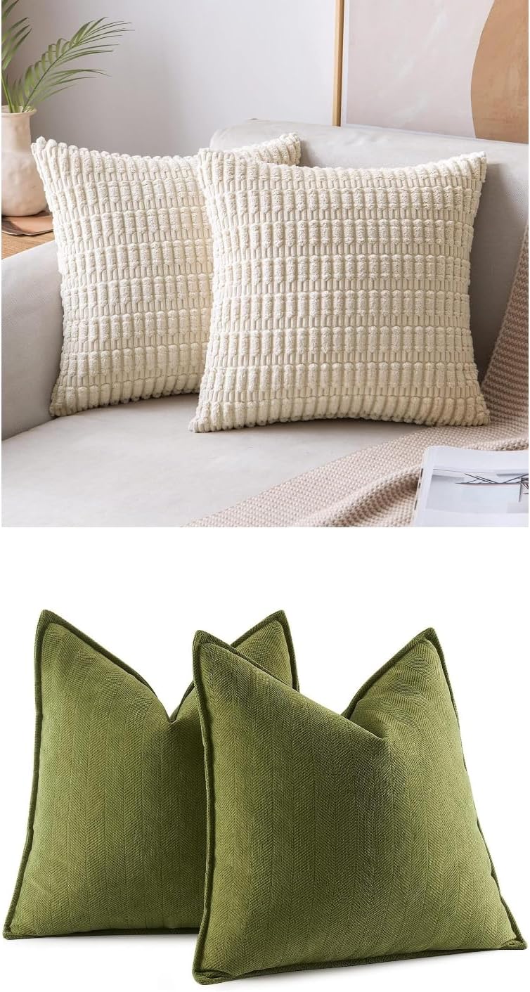 MIULEE Olive Green Corduroy Decorative Throw Pillow Covers - Set of 2, Stylish Home Accent