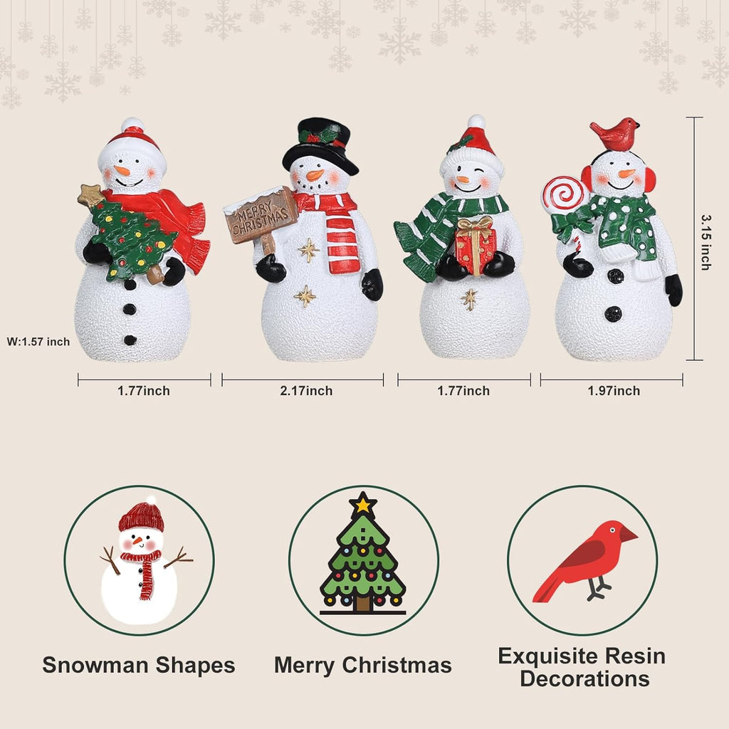 MEETYAMOR Christmas Snowman Ornaments - 4 PCS Rustic Resin Figurines for Indoor Decor | Farmhouse Style