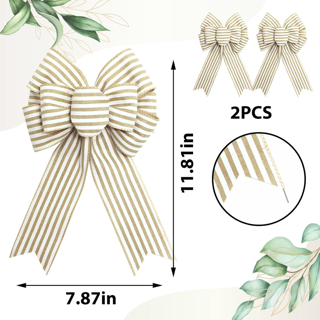 Natural Stripe Wreath Bows by [Brand Name] - Rustic Burlap Decorative Bows for Indoor/Outdoor Events