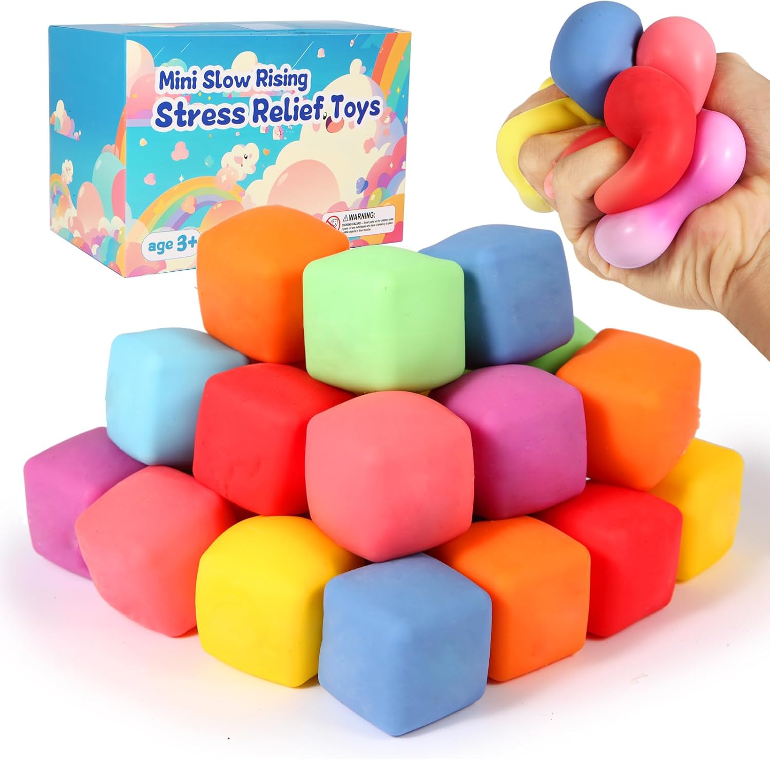 Skiennix 24 Pack Stress Cube - Soft Fidget Squishy Toys for Anxiety Relief | Classroom Party Favors