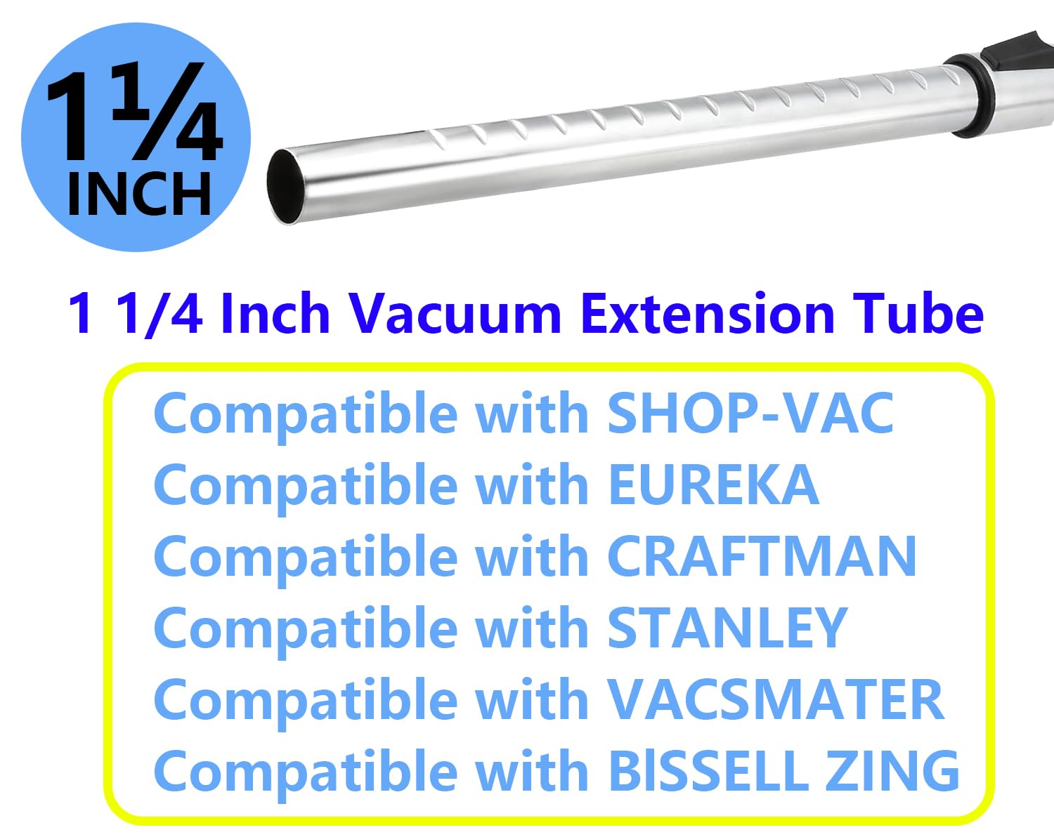1.25 Inch (32mm) Telescopic Vacuum Extension Wand – Stainless Steel Metal Tube – Compatible with 1-1/4" Vacuum Accessories, Fits Select Shop Vac & Other Standard Vacuums