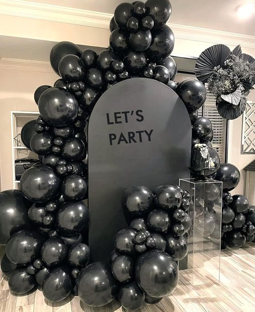 BAUANOOY Black Balloons - 100pcs 12-Inch Latex Balloons with Ribbon for Graduation & Birthday Decor