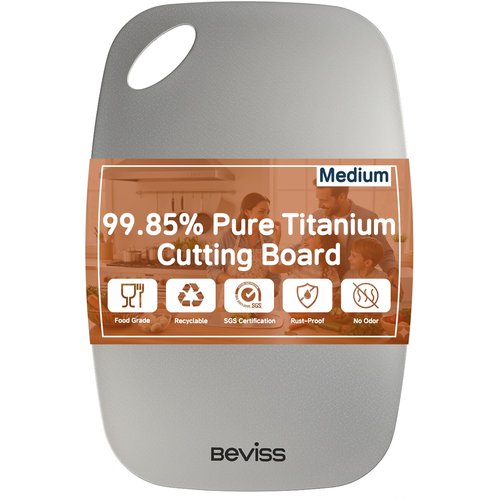 Beviss Real 99.85% Pure Titanium Cutting Board 13.66" x 9"- BPA Free, Non-Porous & Durable Kitchen Chopping Board for Meat, Vegetables, Fruits