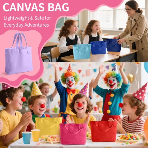 KIDJFGG 12 Pack Small Canvas Tote Bags, Mini Tote Bags Bulk for Women, DIY Blank Reusable Cute Sublimation Totes Bag with Handles & D Ring for Grocery, Valentine's Day, Wedding Gifts (Multicolour)
