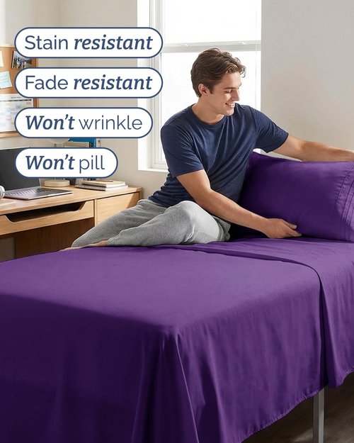 Comfy Twin XL Sheet Set by [Brand Name] - Breathable Cooling Bedding | Ultra-Soft, Deep Pockets, Wrinkle-Free - Purple