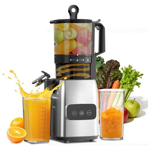 Cold Press Juicer, 5.4'' Wide Feed Chute Juicer Machines, Slow Masticating Juicer for Whole Vegetables & Fruits Easy to Clean ＆ Operate, Juice Extractor Machine High Juice Yield