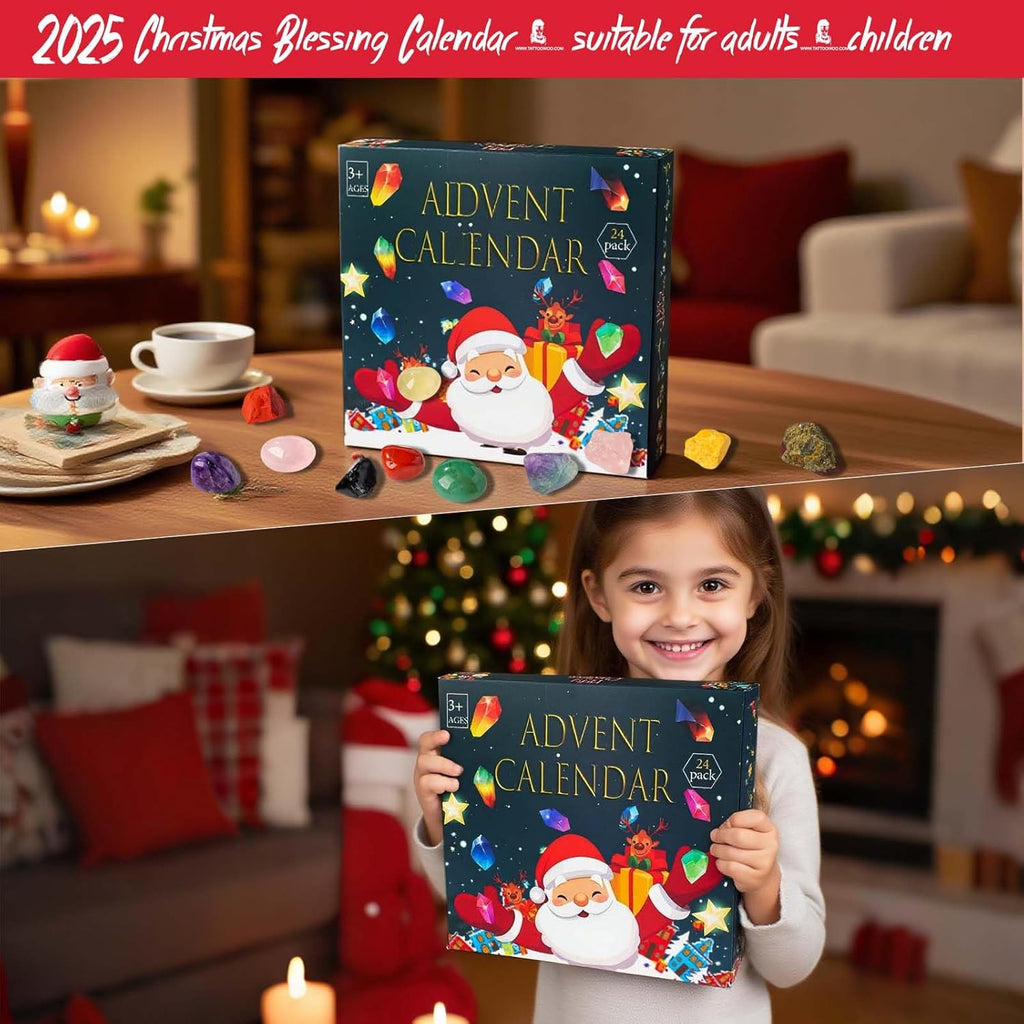 Skiennix 24 PCS Natural Crystal Gemstones Advent Calendar - Healing Stones & Minerals for All Ages